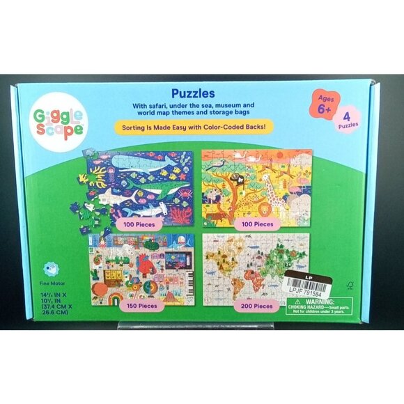 Giggle Scape 4-Puzzle Set Ages 6+ With Safari Sea Museum & Map Themes 550 Pieces - Picture 1 of 7